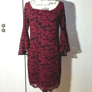 Karen Kane Burgundy Semi sheer floral Bell sleeves Dress Sz.XL